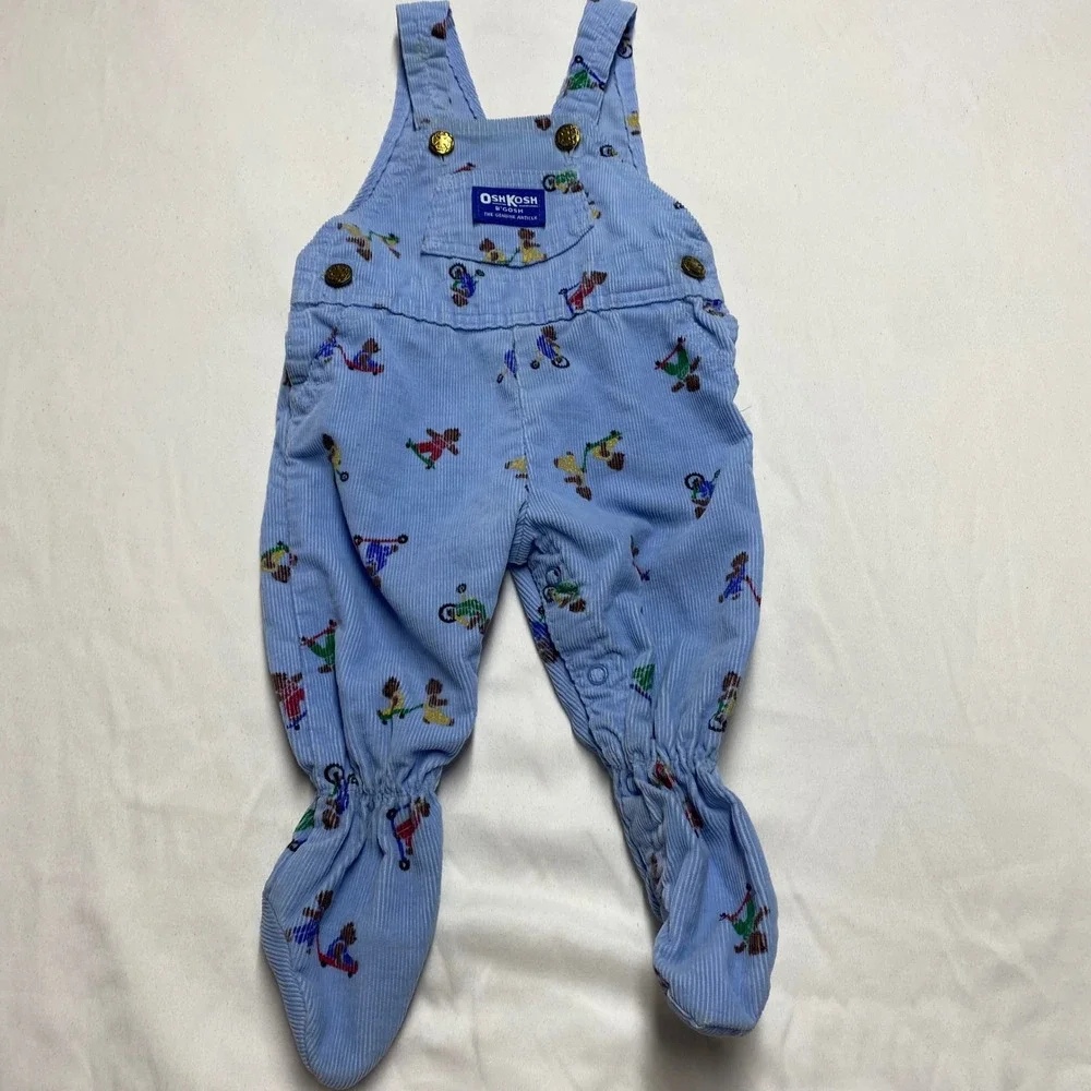 Vintage OshKosh B'Gosh USA Corduroy Footed Overalls Skateboarding Bears 3-6M⁠